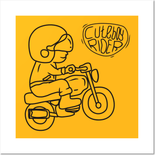 line art of Cute Boy motorcycle rider Posters and Art